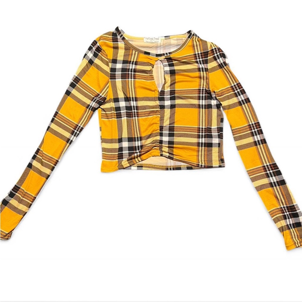 NWOT Full Circle Trends Yellow Plaid Long Sleeve Crop Top Size M